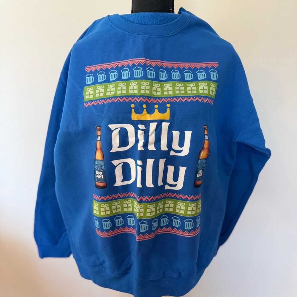 Blue Graphic Men's Sweater Dilly Dilly Bud Light Beer Sweatshirt Ugly Sweater